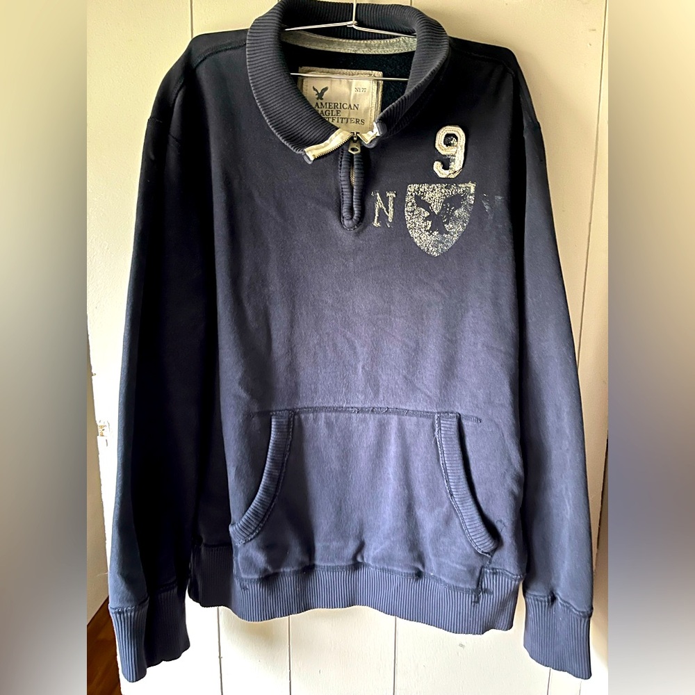 American Eagle Vintage Old School V-Neck Quarter-Zip Sweatshirt